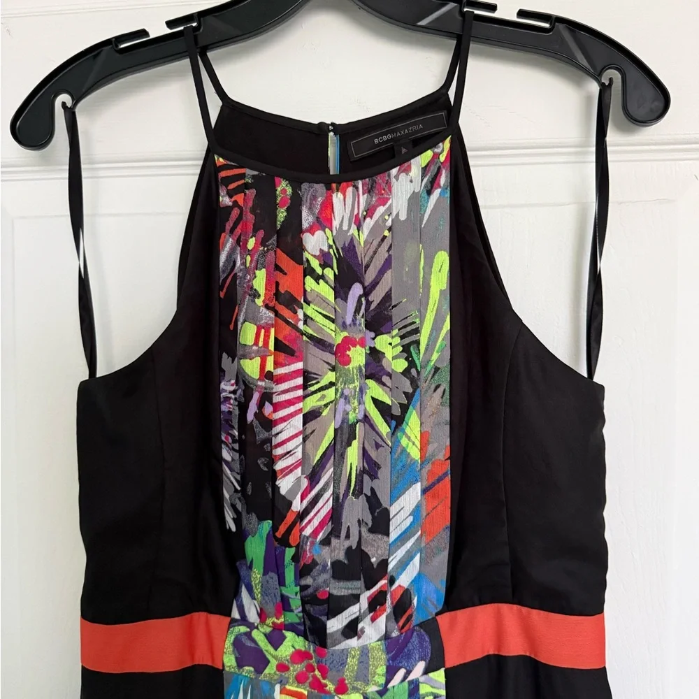 BCBGMaxAzria Black and Neon Green Floral Dress size 6 NWOT - Picture 5 of 15